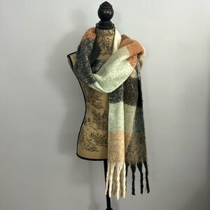 Plaid Acrylic Fringe Scarf